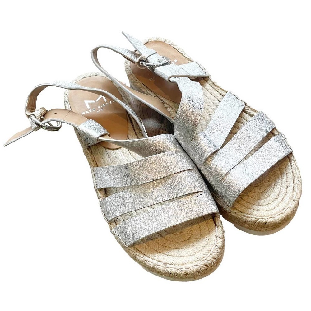 Marc Fisher Strappy Platform Tavie Sandals Silver Size 6M